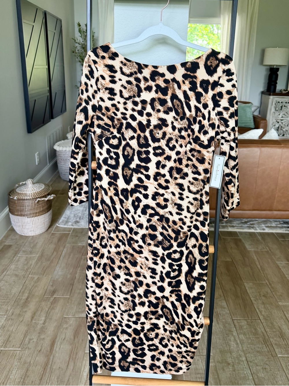 jcpenney Leopard-Print Long Sleeve Midi Dress in Tan and Black